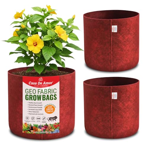 Image of Casa De Amor 400 GSM Geo Fabric Plant Grow Bag Suitable for Terrace and Flowers Vegetable Gardening (Maroon, 10x10 Inch Pack of 3)
