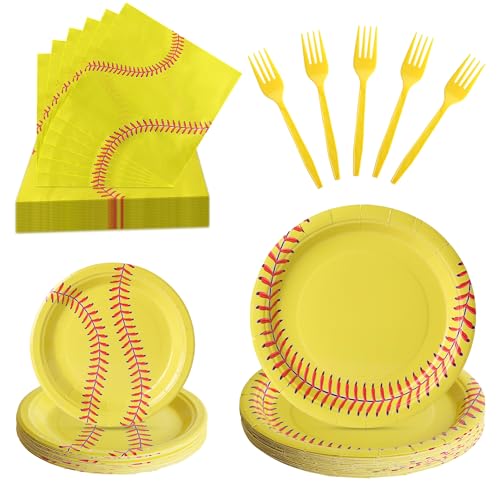 100 Pcs Disposable Softball Party Tableware Set for 25 Guests