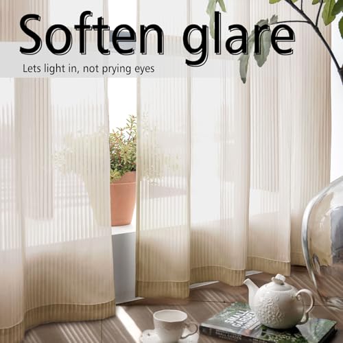 Image of Brown Sheer Curtains 84 inches Long - Home Decoration Grommet Airy & Lightweight Elegant Window Treatments with Light Filtering for Bedroom /Living Room (2 Panels, W42 x L84)