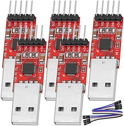AZDelivery 5 x Convertitori da USB a TTL con CP2102 HW-598 per 3,3V e 5V con Cavetto Jumper compatibile con Arduino incluso E-Book!