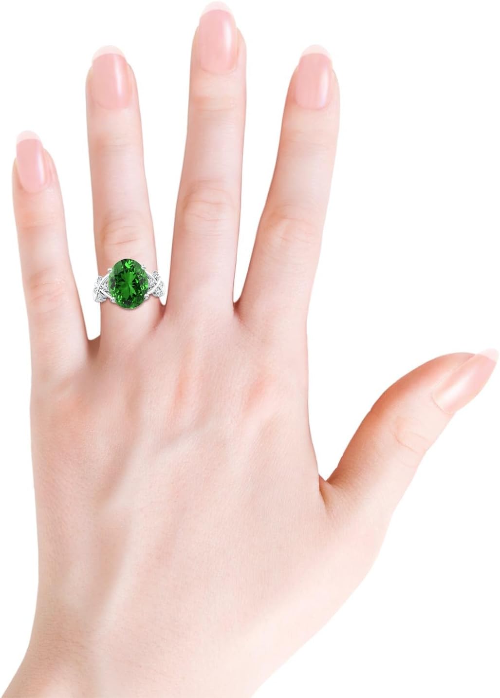 Angara Lab Grown Emerald Ring for Women | Lab-Grown Solitaire Oval Emerald Criss Cross Ring with Diamonds in 14K Solid Gold/Sterling Silver/Platinum | May Birthday, Gemstone Jewellery Gift