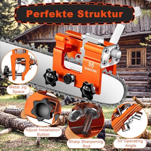 Image of Chainsaw Sharpening Device, Portable Chainsaws with Spikes and Brushes as well as Tool with Hand Operated Saws and Saws, Golden Chainsaw for Gardeners