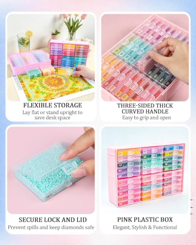 Image of Diamond Art Trays with Lids, 60PCS Diamond Painting Storage, Pink | 60PCS Diamond Painting Trays with Lids, Diamond Painting Accessories for Diamond Art Beads, Pink Plastic Box (2 Packs)