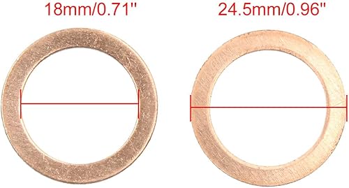 Miniatura 3 de X AUTOHAUX Arandelas de trituración de cobre de diámetro interior de 0.709 in Anillos de juntas de sellado plano 20 piezas