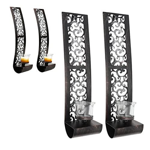 Wall Sconces Set of 2 with Tea Light Candle Holder, Vintage Metal Wall Mounted Candle Holders Iron Art Candlestick for Home Restaurant Office Decor