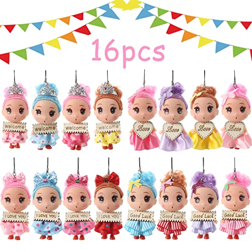 Rhdol 16 Pcs Silicone Tiny Dolls, Small Doll Keychain Set,Mini Princess Dolls For Dollhouse,Carnival Classroom Prize, Party Favors For Girls And Boys6-12+ #TOP24