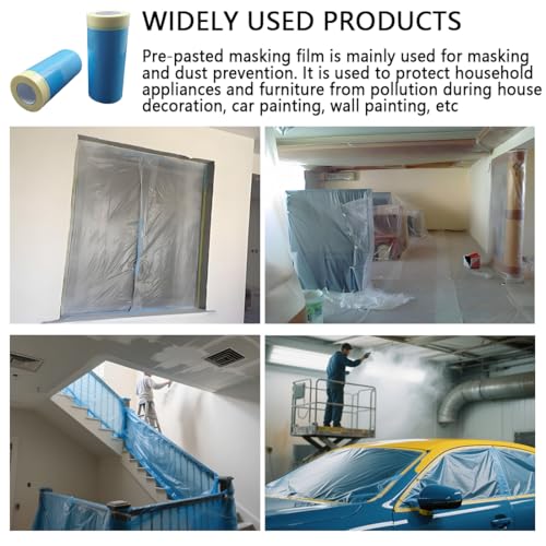 Image of 2 Rolls 44 inch x 82' Painters Plastic with Tape, Pre-Taped Masking Film for Spray Painting, Protective Film for Automotive & Home Spray Painting, for Covering Cars, Walls, Windows and Furniture