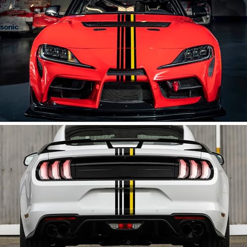 Image of TOMALL 2-Pc 85.8''x7'' Vinyl Racing Stripe Decals Sets for Car Hood Roof Trunk Auto Sports Stripe Graphics Modified Stickers for Vehicle SUV Off-Road DIY Exterior Decoration Accessories (Black /Yellow)