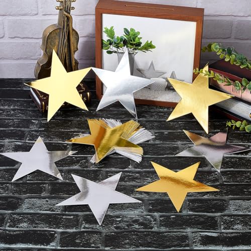 SOFPLATE 48Pcs Star Shape Cutout Paper Stars Cutouts 6 Inch Silver Golden Double Sided Printed Shiny Glitters Shimmer Art Confetti Cutout for DIY Crafting Bulletin Board Classroom Wall Party Decors - Image 4
