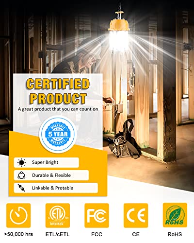 Led Temporary Work Light 150W, 5000K 18,000Lm Outdoor Construction Lights Job Site Lighting 10Ft Cord Ip65 Dust Waterproof Hanging Lighting #TOP5
