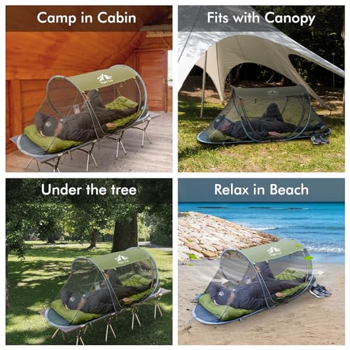 Image of Night Cat Pop-up Mosquito Tent: 1 Person Camping Tent with Bug Screen Net Adults Fits for Camping Cot (Excluded)