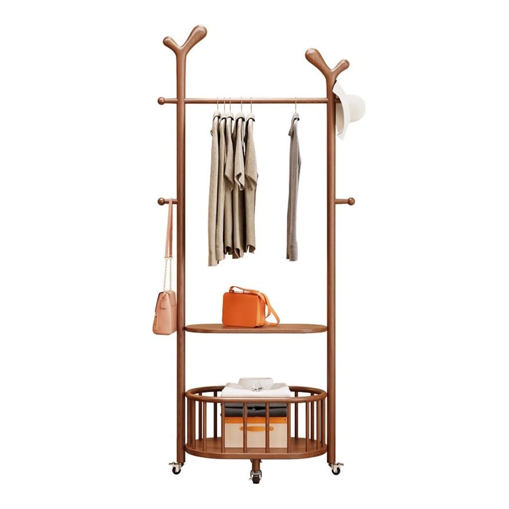 AHGFTYRDT Coat Rack Freestanding Home Chinese Style Coat Rack Simple Movable Solid Wood Hanger Floor Clothes Rack Hall Tree