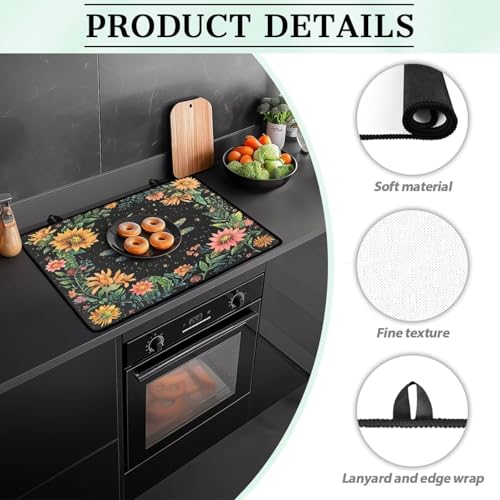 Image of Poceacles Glass Top Stove Cover for Electric Stove, Foldable Cooktop Protector Multipurpose Mat Washer Dryer Top Protector Kitchen Decor Accessories, Dragonfly Moon Flower
