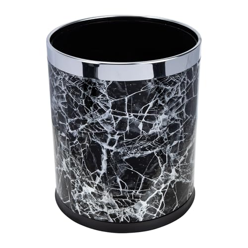 ULTECHNOVO Cubo de Basura Redondo de Plástico Jaspeado Estilo Europeo Doble Capa Tamaño Compacto para Baño, Cocina y Oficina, Recipiente para Basura Diseño de Mármol Adecuado para Espacios