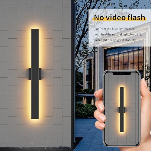 Image of Aipsun 2 Packs Outdoor Wall Sconce, 3000K 4000K 6000K, 31.5in Modern Black Exterior Light, Long LED Linear Wall Light Outside Lighting for Entrance, Hallway, Garage, Porch(3CCT)