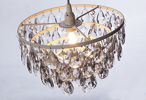 Image of gypsy color The Original Brink House Plug-in 1 Light Crystal White Dome Chandelier H10 inchxW11.5 inch, White Metal Frame with 5 Tiers of Clear Acrylic Crystals