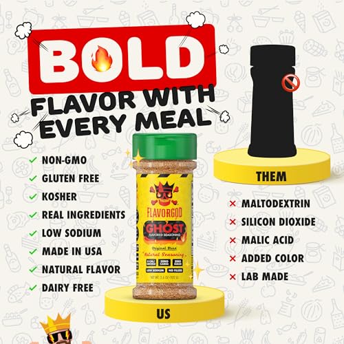 Image of Ghost Pepper Seasoning Mix by Flavor God - Premium All Natural & Healthy Spice Blend for Grilling Chicken, Beef, Seafood, Vegetables, Eggs, Salad, Tacos, & Pizza - Kosher, Gluten-Free, Dairy-Free, Vegan, Keto Friendly