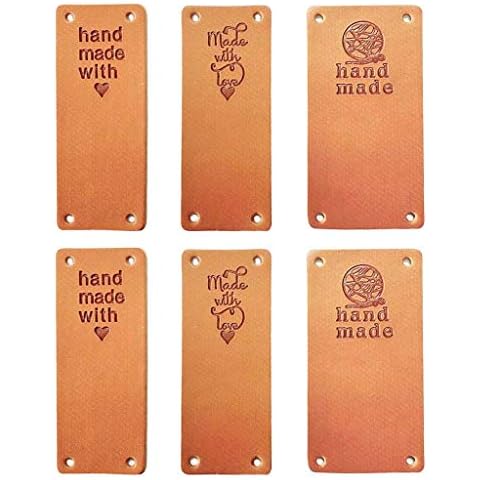 Juland PU Leather Label Clothing Hand Made Embossed Tag Embellishment Knit DIY Accessories for Jeans Bags Shoes Hat –60PCS 2.5X5cm- 3 Styles Cover