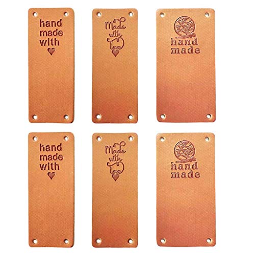 Juland 60 Stück Handmade Kunst Leder Labels Etiketten Tags PU Kleidung Tasche Näharbeit DIY Kleideretiketten Rechteck Nähen Webetiketten Lederlabel Schilder Aufnäher Handarbeit - 2.5x5cm- 3 Stils Cover