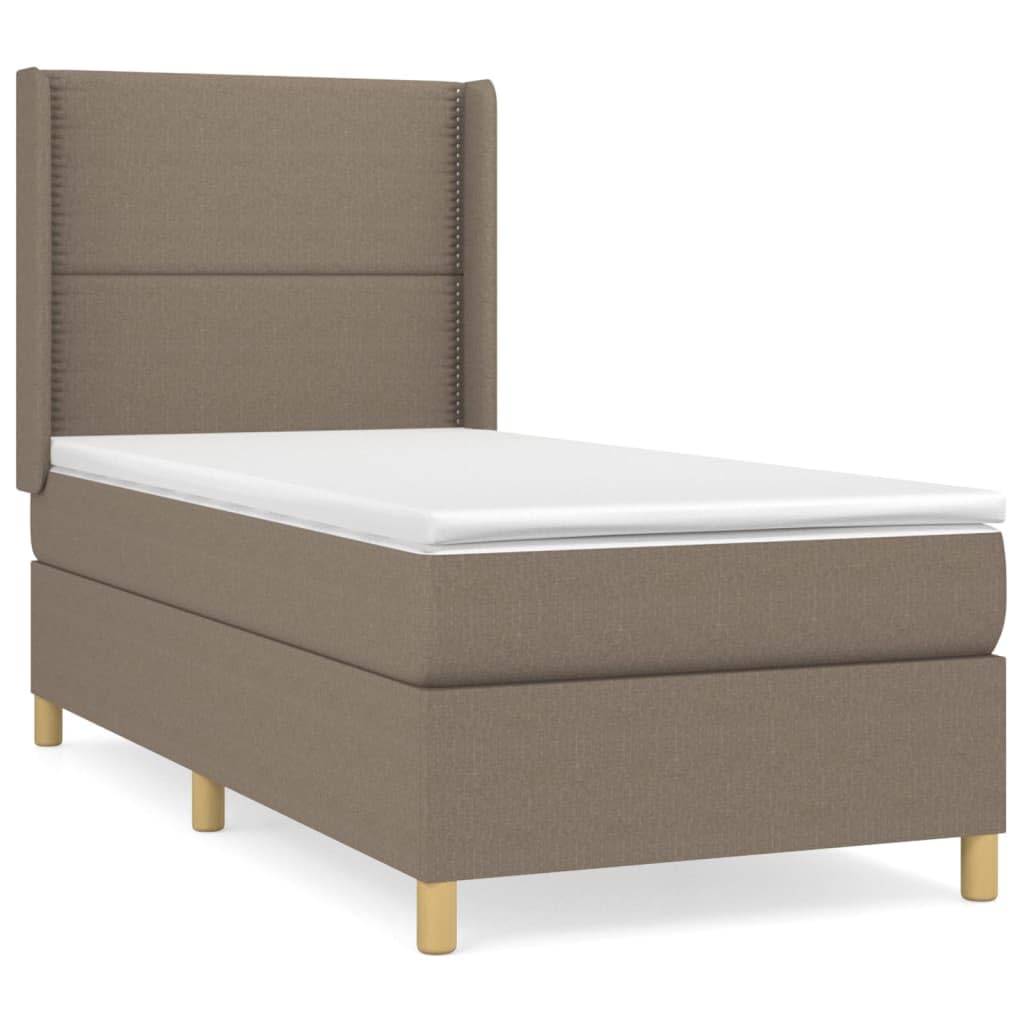 Z regulowanym zagłówkiem tkanina sprężynowa 90x200 cm taupe | Łóżko kontynentalne 90x200 z materacem sprężynowym, tapicerowane, taupe, z regulowanym zagłówkiem, średnio twarde, do