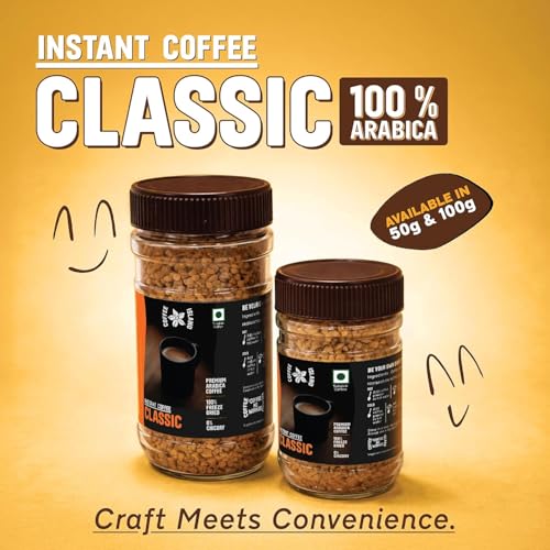 Image of Coffee Island Premium Instant Classic Coffee Jar (100 Gram) | 100% Arabica beans | 0% Chicory | Dark Roast | Freeze Dried Coffee Powder | Rich Bold Flavor for Hot & Iced Drinks | Make Cafe Style Hot or Cold Coffee, black Coffee, Cappuccino, Latte at Home | Easy to use at Home or Office