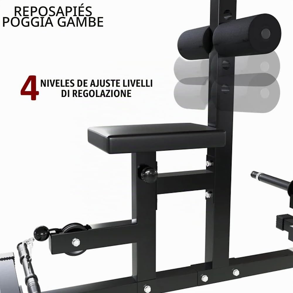 Máquina de poleas para dorsales, Torre de jalón, Banco de Acero multifunción, Barra para tríceps, Capacidad máxima de 280 kg, Entrenamiento Muscular.