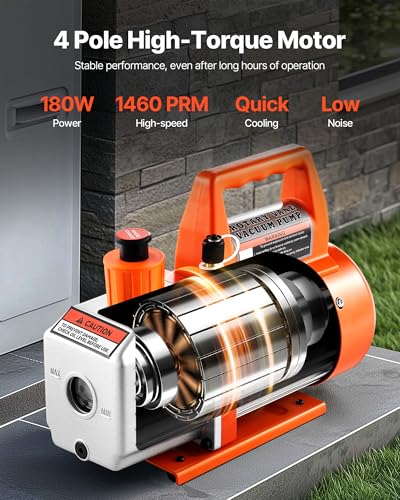 Image of VEVOR Vacuum Pump, 3.5 CFM 1 /4 HP, HVAC Single Stage Rotary Vane AC Vacuum Pump, for R134a R22 R410a Systems, with Oil Bottle, 1720 PRM, for Automotive Air Conditioner Maintenance Resin Degassing