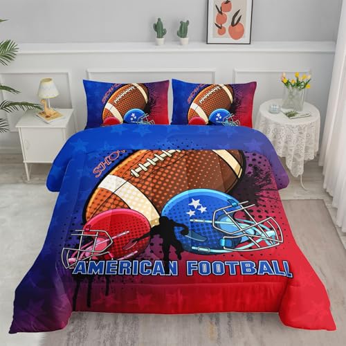 Image of Rugby Comforter Set American Football Sports Theme Printed Bedding Set with 1 Comforter and 2 Pillowcases for Boys and Girls Bedroom All Season(Rugby Queen)