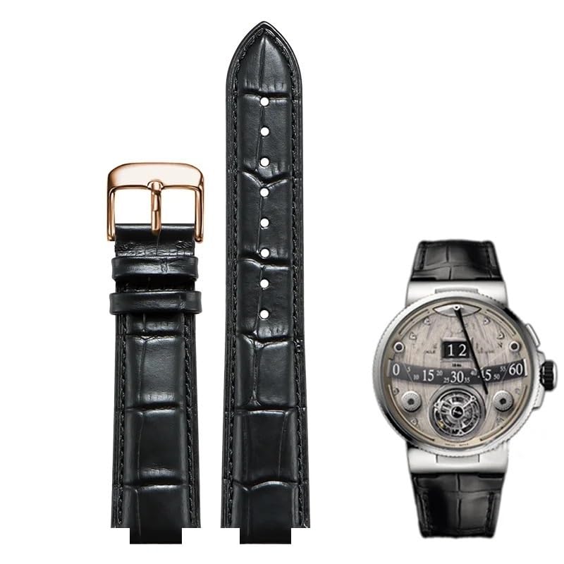 Bracelet de montre convexe cuir noir 22mm pour Ulysse Nardin