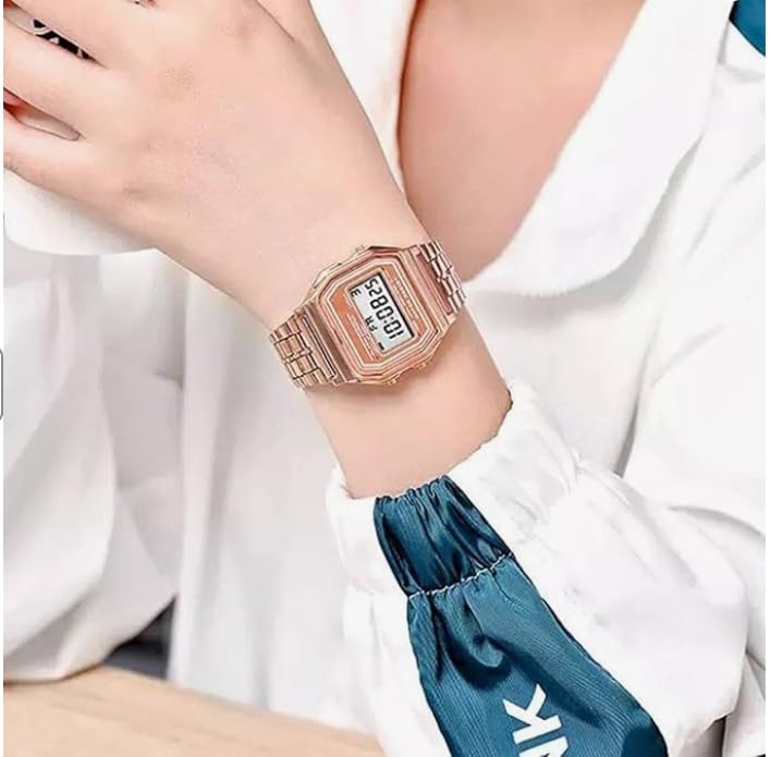 Image of AROA Premium Brand Vintage Series Digital Sports Square 4 Colours Dial LED Unisex Stainless Steel Strap Watch for Men's Watch for Women's Multicolor