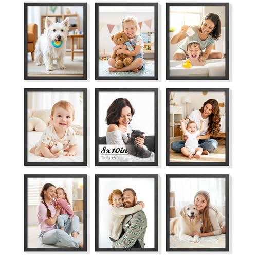 Tinkeps 8x10 Picture Frames 9-Pack Solid Wood Core Black Wall Gallery Set