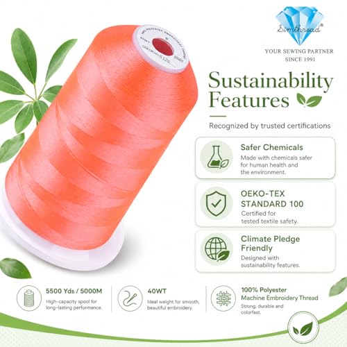 Image of Simthread 5500Yds /5000M 40WT Polyester Embroidery Thread Neon Red S126 | High-yardage 5000M spool offers smooth feeding and stable 40WT polyester thread for home and commercial embroidery machines.