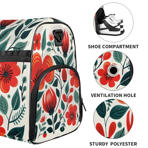 Plants Gym Bag for Womens Mens with Shoes Compartment, Flowers Duffle Bag for Airplane Sport Gym Tote Bags Yoga Waterproof Weekender Travel Bag3