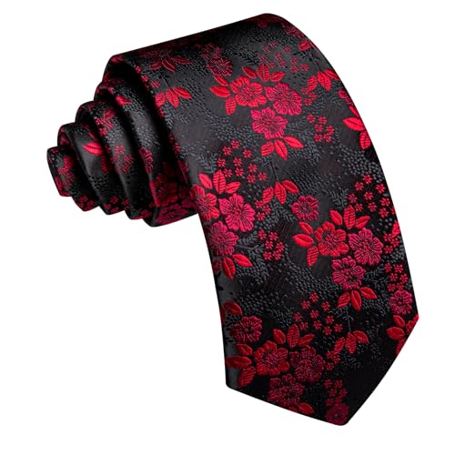 Image of Barry.Wang Floral Ties for Men Flower Necktie with Tie Clip Formal