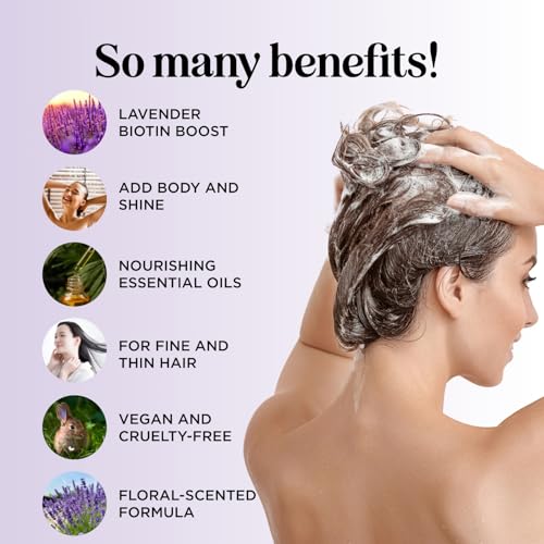 Image of Lavender Biotin Shampoo for Thinning Hair - Volumizing Shampoo for Fine Hair with B Vitamins Rosemary Argan Primrose & Tea Tree Oils - Paraben Silicone and Sulfate Free Vegan Formula (16 Fl Oz)