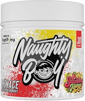 Naughty Boy Menace V2 Pre Workout Powder, High Stim Energy, Pump & Focus Formula with PeptiPump, CDP Choline & Uridine, 30 Servings, Strawberry Mango