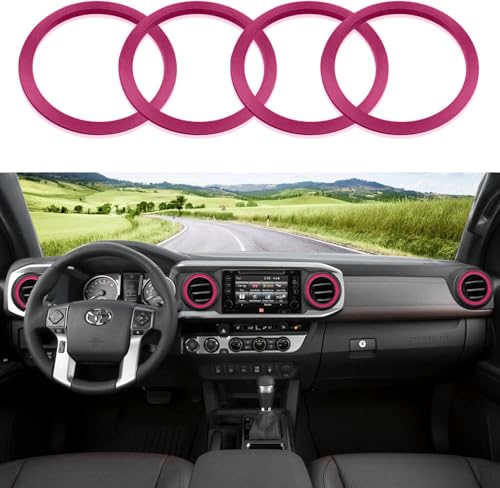 Image of Aluminum Alloy Vent Inner Rings Kit for Toyota Tacoma 2016-2023 (4pcs Pink) - Air Conditioner Vent Trim Rings, Metal Interior Upgrade Accessories
