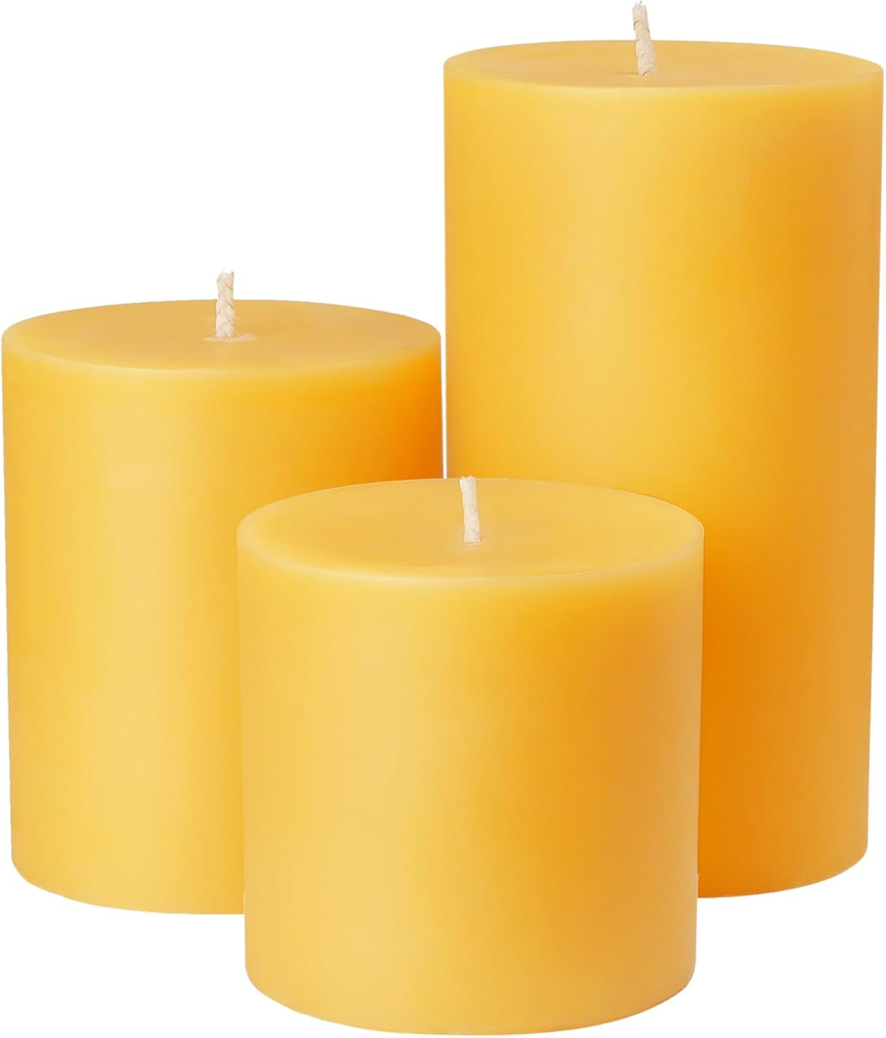 Set of 3 Natural Beeswax Pillar Candles - 3 inch Wide (3 inch 4inch 6inch Tall) - 100% Pure Bees Wax Candles, Long Burning, Unscented Smokeless & Dripless, for Emergency, Home Decor