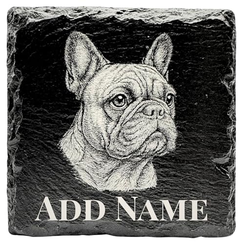 TrulyGiftedStoreUK French Bulldog Gift Slate Coaster Personalised Memorial Gift 10cm x 10cm Natural Stone Square