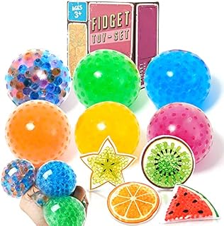 LESONG Stress Balls and Fruit Sensory Bean Bags Set 10Pcs, Water Beads Balls and Bags Fidget Toys Pack for Kids Children and Adults,Sensory Squeeze Toy Stress Relief for ADHD, Autism