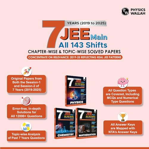 Image of PW JEE Main 7 Years (2019 - 2025) Physics, Chemistry, Mathematics Combo Set of 3 Books | All 144 Shifts Online Previous Years Solved Papers Chapterwise and Topicwise PYQs For 2026 [Paperback] PW