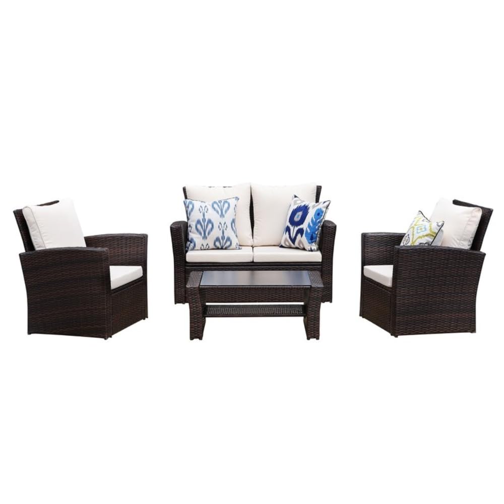 GOWE Wholesale Modern 4 Seater Sofa Brown Couches Furniture Set with End Side Coffee Table 4 Pieces