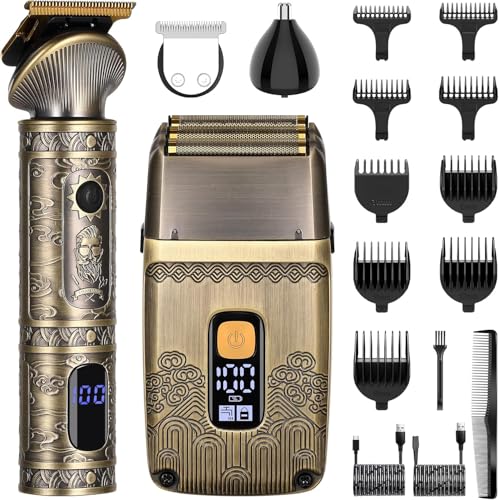 Surker Tondeuse de Précision T-Lame & Rasoir Électrique pour Hommes - Rasoir à Grille Tondeuse Barbe - Coffret de Toilettage Homme avec Lames Triple - Sans...
