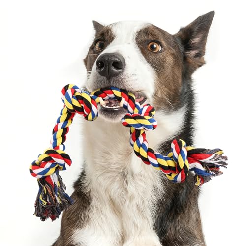 QDAN Dog Rope Toys for Aggressive Chewers, Indestructible Dog Toy, Tough Cotton Chew Toy for Medium Large Dogs Medium Colorful