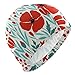 Hupery Red Flower Swim Cap Easy Put On/Off Swimming Caps Long Hair Short Hair Swim Caps for Adult Youth Women Men