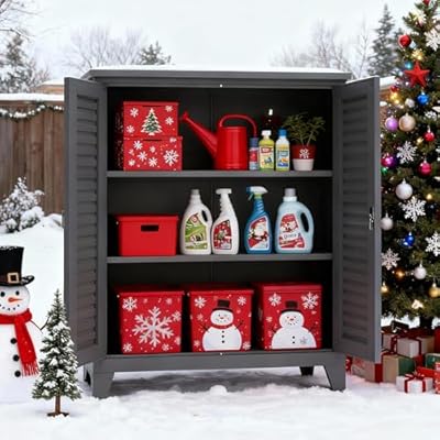 RYH 73"/47.2” Tall Metal Outdoor Storage Cabinet, Heavy-Duty Waterproof Garden Sheds & Outdoor Storage with Lock, Tool Storage Cabinet & Broom Closet for Garage, Patio(47.2" H × 35.4" W ×17.7" D)