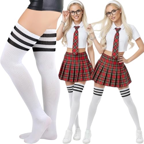 Image of ToBeInStyle Women's Over The Knee Thick Long Socks Thigh High w / 3 Contrast Stripe