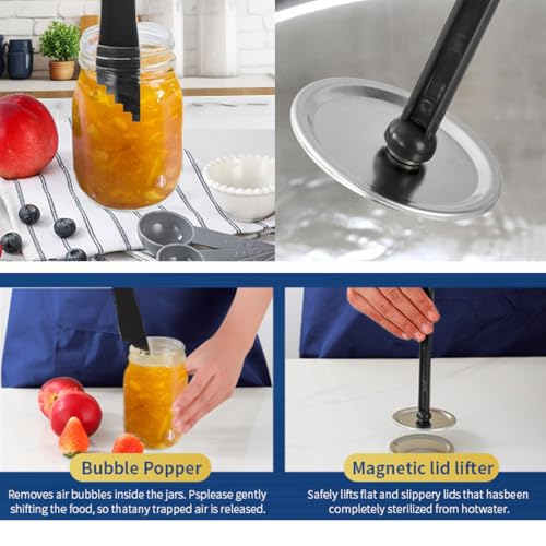 Image of Canning Jar Lifter Tongs with Jar Lid Lifter Magnetic Lid Lifter,Canning Bubble Popper Bubble Remover and Canning Labels for Canning Supplies Starter Kit,4Pcs Canning Tools-Black