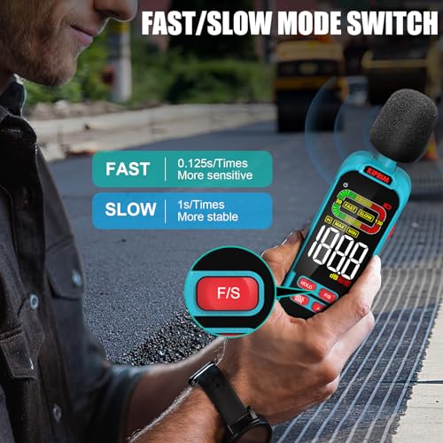 Kiprim NM01 Dezibel Messgerät mit Max./Min.-Wert Aufzeichnung Lautstärke Messgerät Schallpegelmessgerät DB Messgerät mit A/C-Wichtung und hintergrundbeleuchtetem LCD-Bildschirm – inklusive Tragetasche