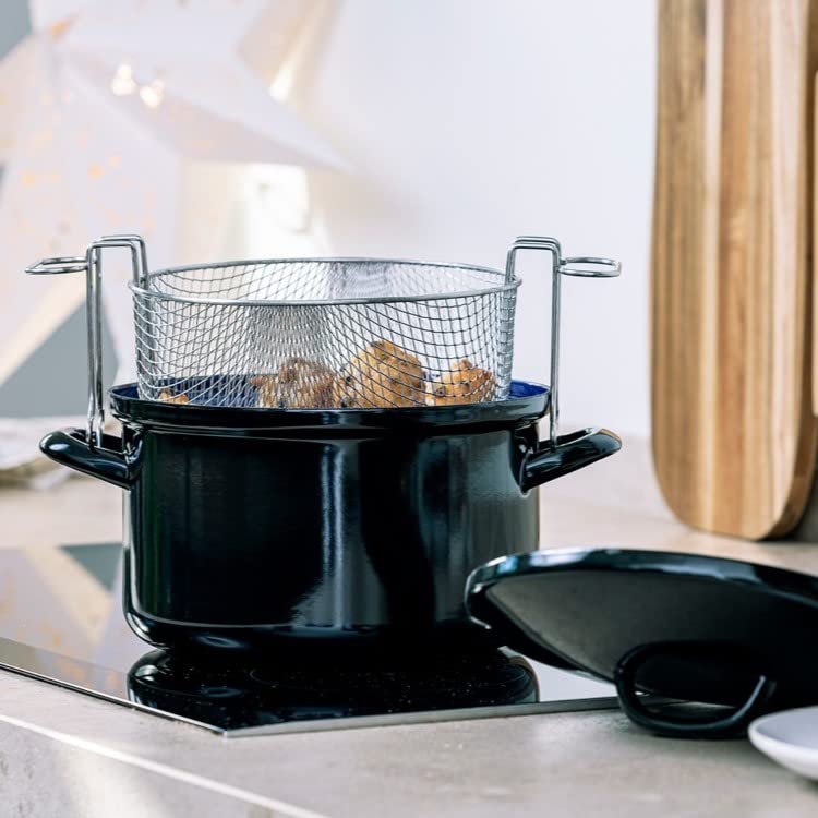 BK Fortalit Emaillierter Stahl Induktionskompatibel 24cm/3L Fritteuse Bratentopf mit Deckel, spülmaschinenfest, PFAS-frei, Schwarz – Bild 5